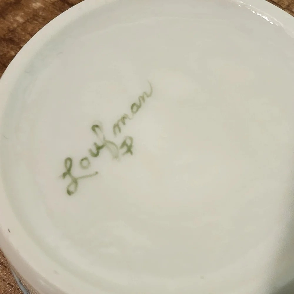Antique Hand Painted Signed Round Porcelain Trinket Box Floral Day Lilies Relief